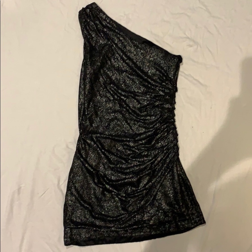 One shoulder sparkly lace dress
